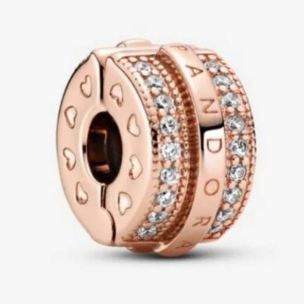 Pandora Logo Clip Bracelet Charm - Rose Gold